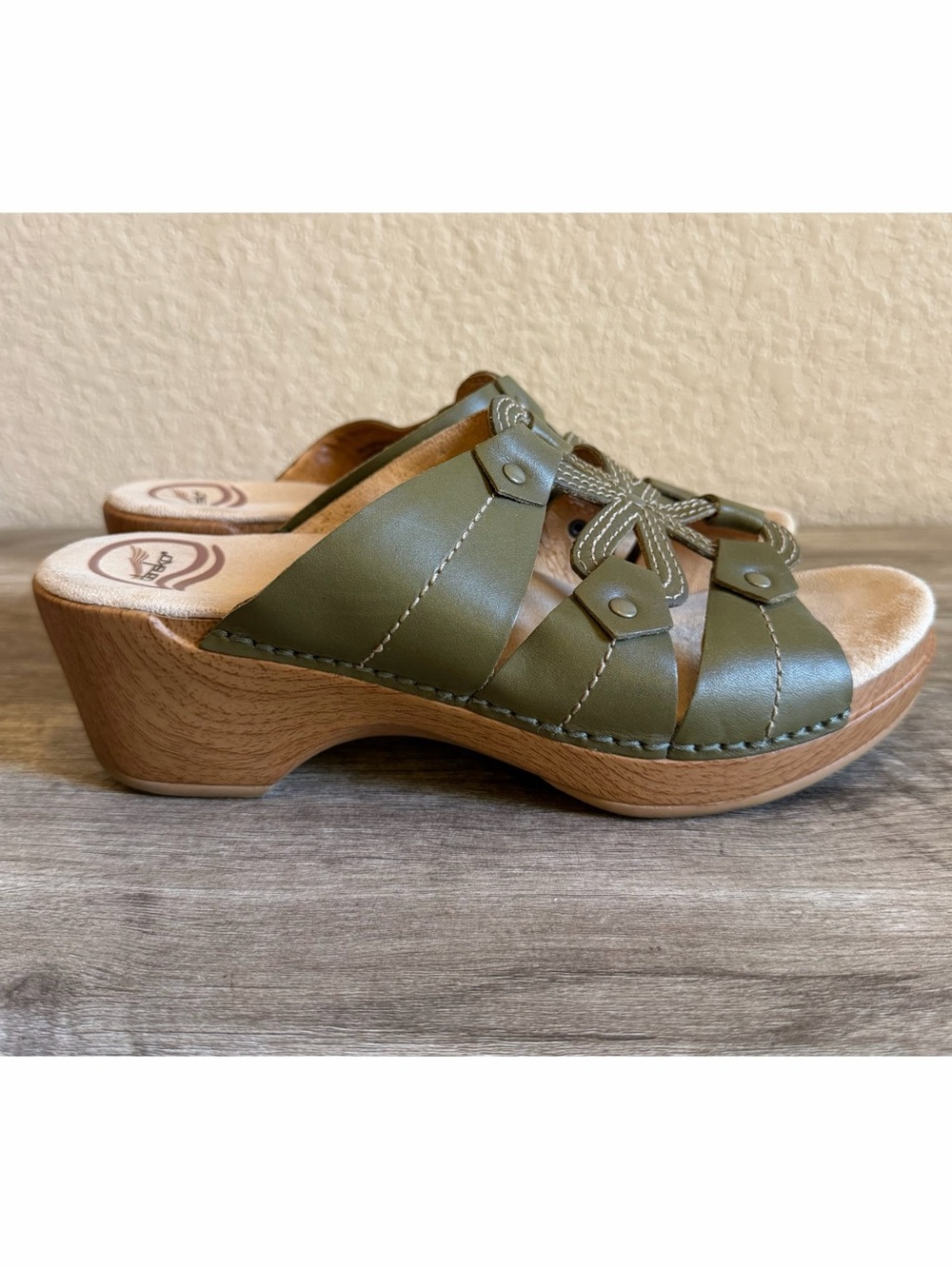 Dansko Serena Slide Sandals Green Leather Size 39
